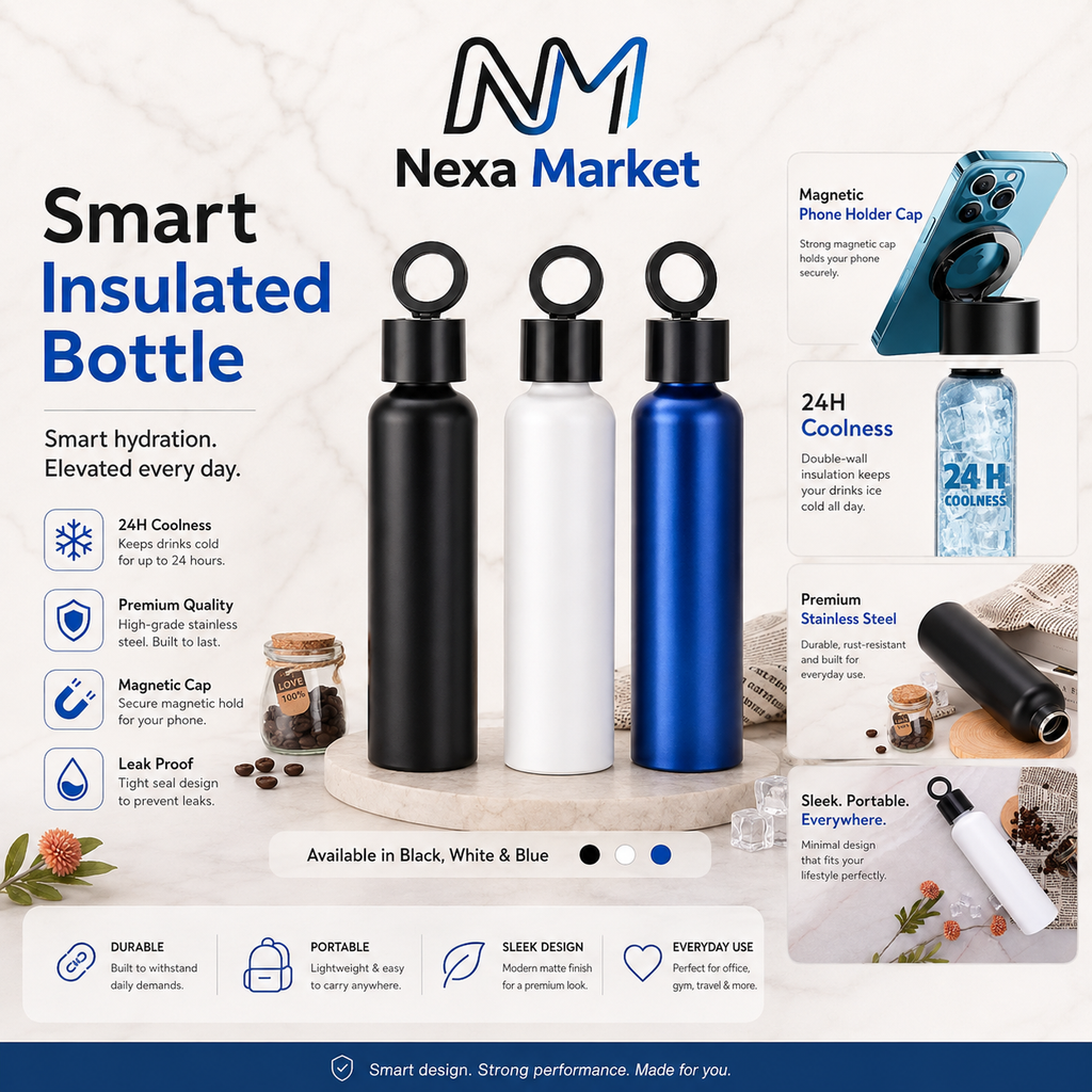 Vacuum Insulated Water Bottle with Phone Holder Lid
