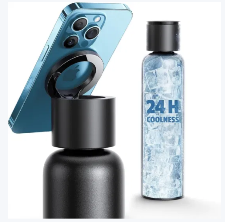 Vacuum Insulated Water Bottle with Phone Holder Lid